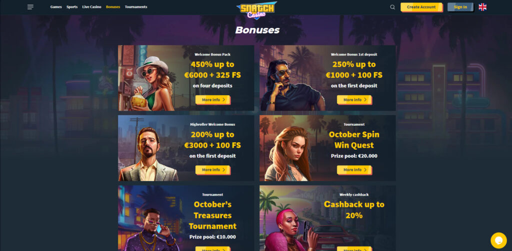 Snatch Casino Μπόνους